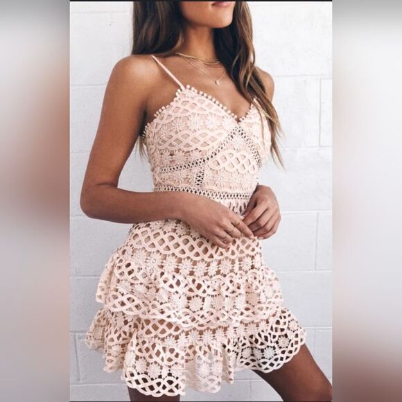 Lulus Crochet blush cream lace mini dress size S - Picture 1 of 10